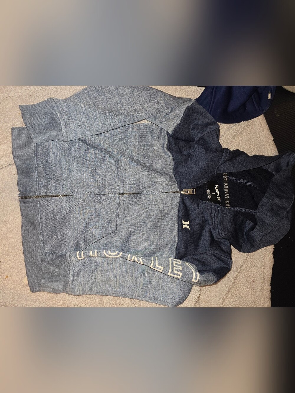 Hurley Boys Two-Tone Navy and Light Blue Zip Hoodie 4t